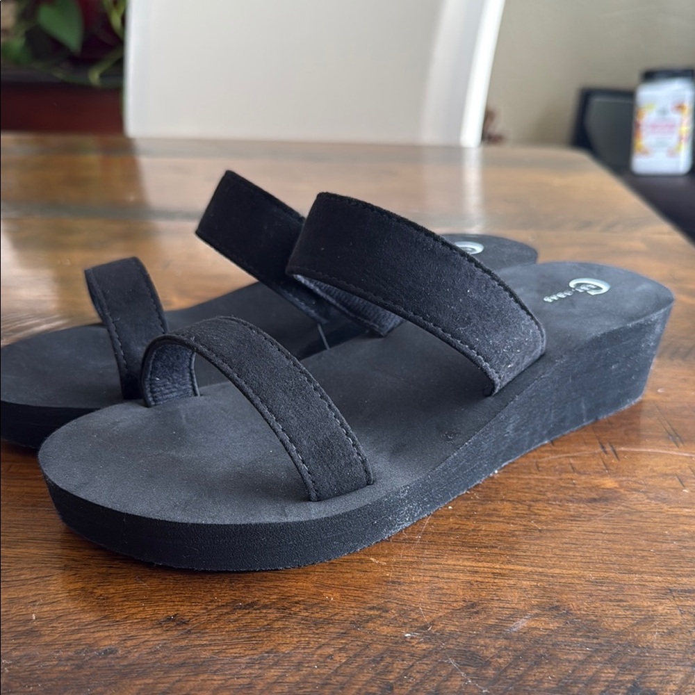 Cato Black Wedge Sandals